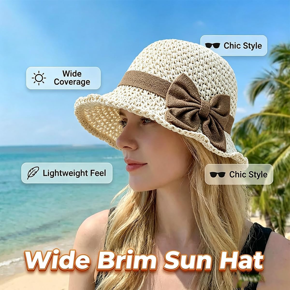 Versatile Retro Woven Handmade Straw Hat with Ruffled Bow for Women Elegant Crochet Straw Foldable Breathable Sun Hat