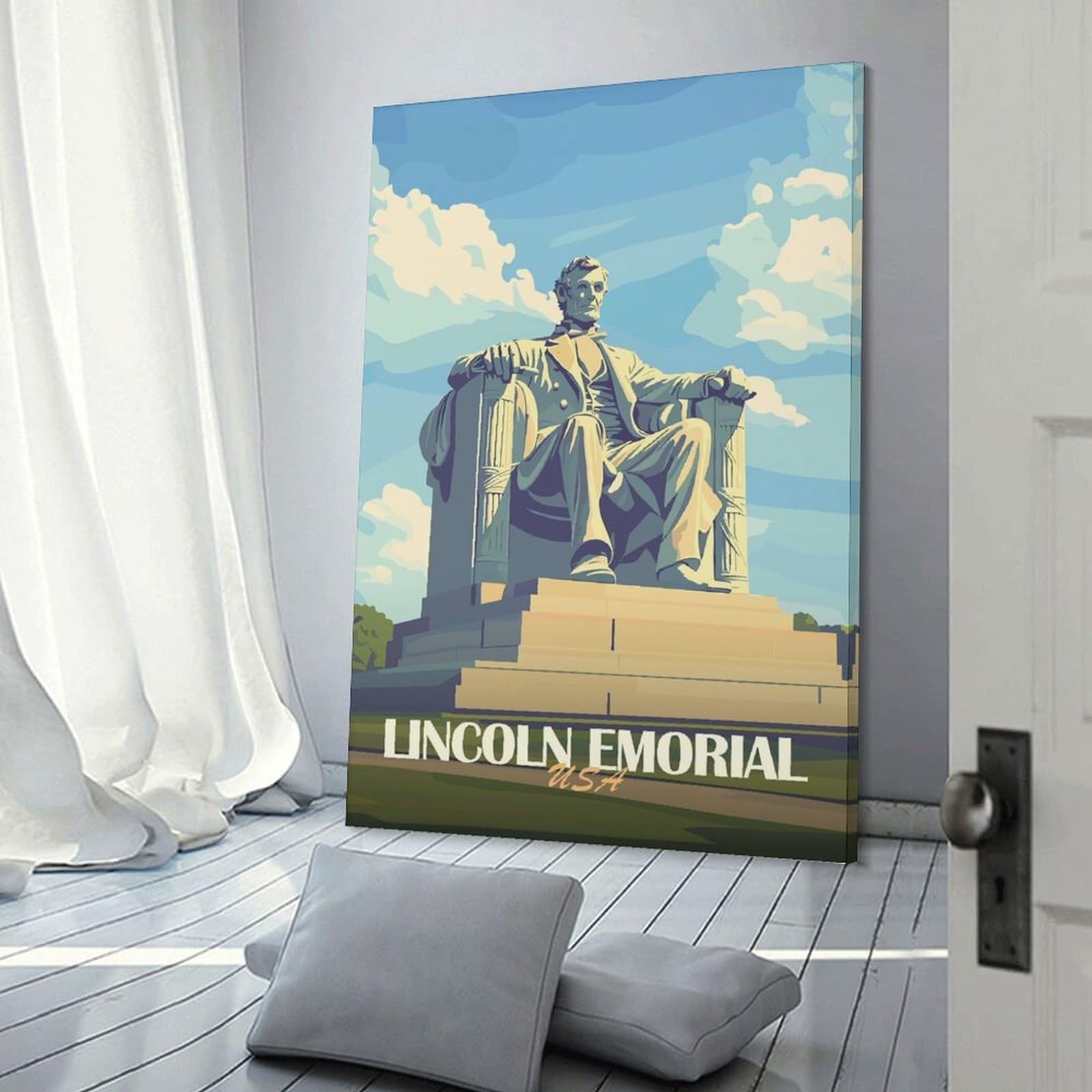 Junmoney Lincoln Memorial Wall Picture Print 20x30inch(50x75cm), for Calm Bedrooms, Home Corners Or Flats, Home Artwork with A Soft Interior Feel