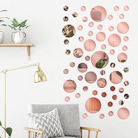 Vista 5 de 60 calcomanías de pared de espejo acrílico, calcomanías redondas adhesivas para el hogar, baño, dormitorio, espejo de oro rosa, papel tapiz