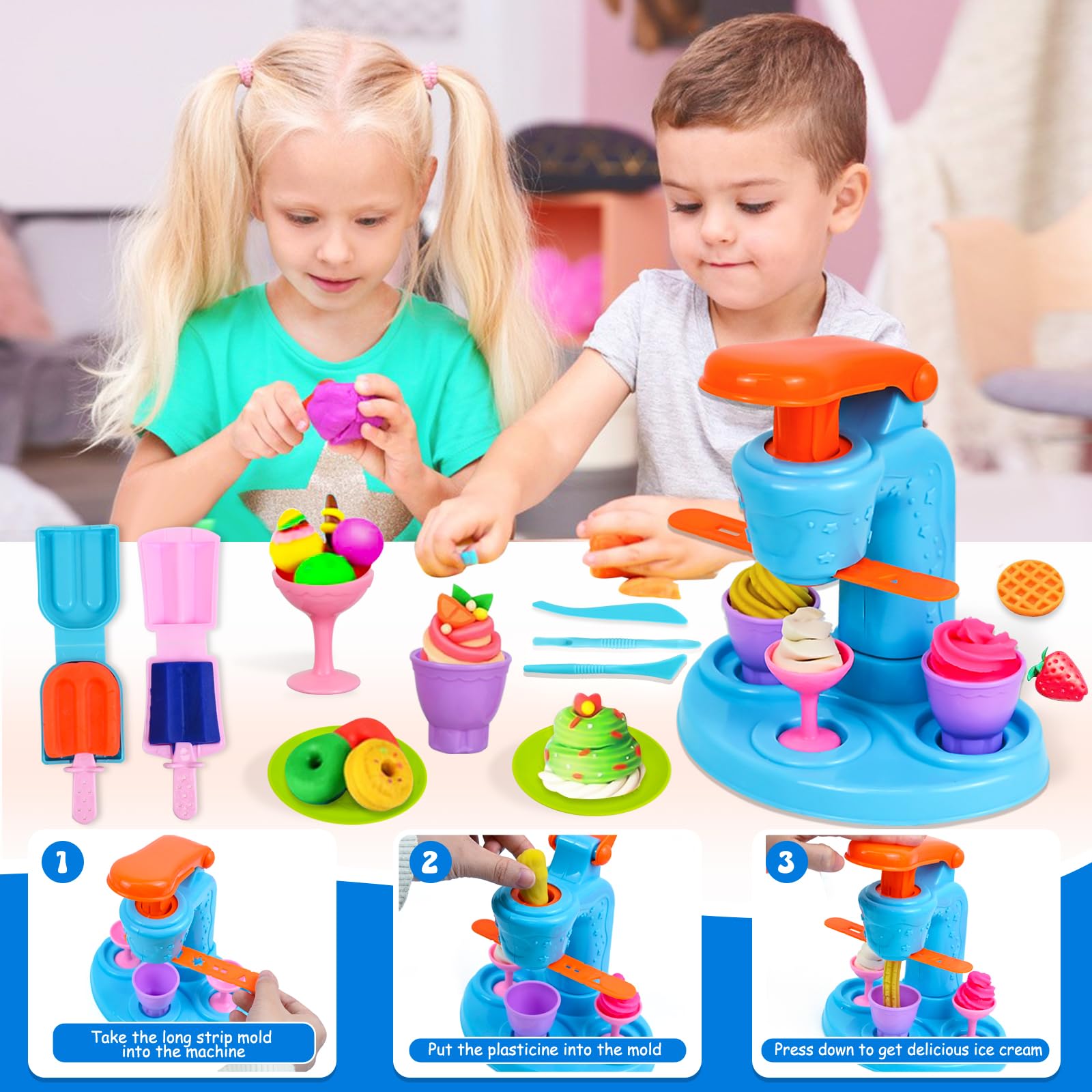 Pâte à Modeler 55 Pièces Avec Machines à Glace Burger Pâtes - Jouet Créatif Enfants