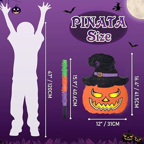 Miniatura 3 de WERNNSAI Piñata de calabaza de Halloween  Piñata de Halloween con palo y ojos vendados para niños, juegos de fiesta de Halloween, juego escolar,