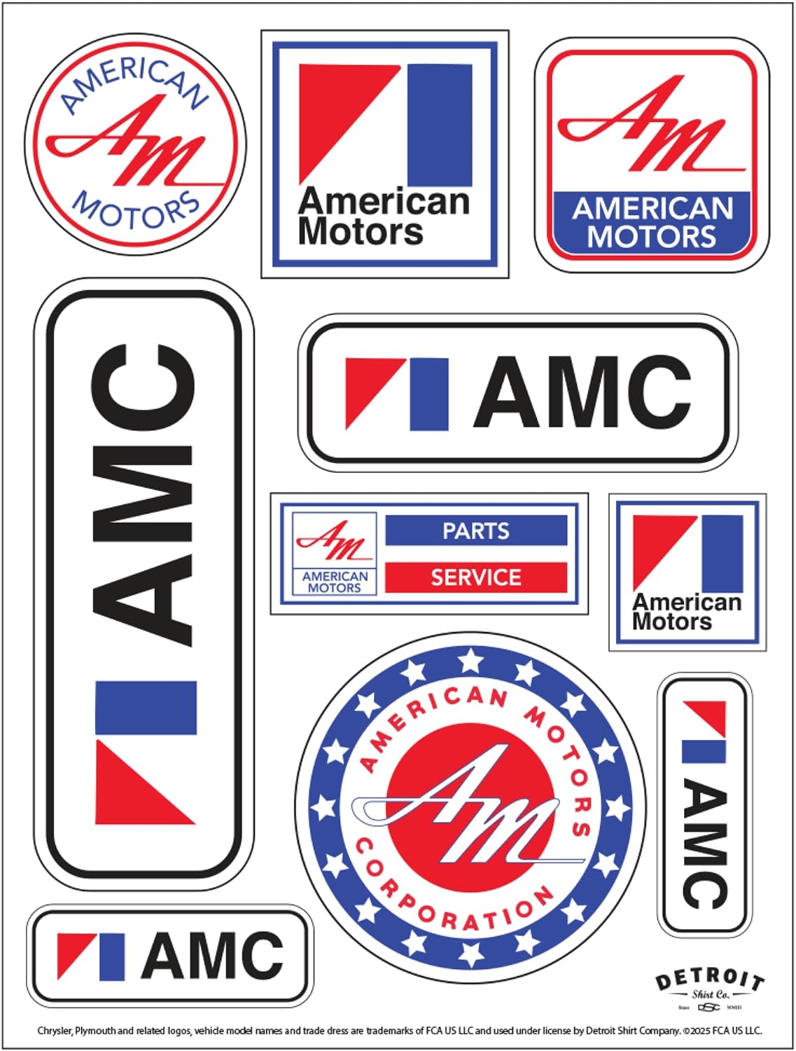 American Motors AMC Stickers Sheet - 10 Classic Car Decals Official Licensed - Vintage Auto Heritage Stickers Made in USA