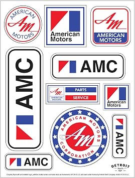 American Motors AMC Stickers Sheet - 10 Classic Car Decals Official Licensed - Vintage Auto Heritage Stickers Made in USA