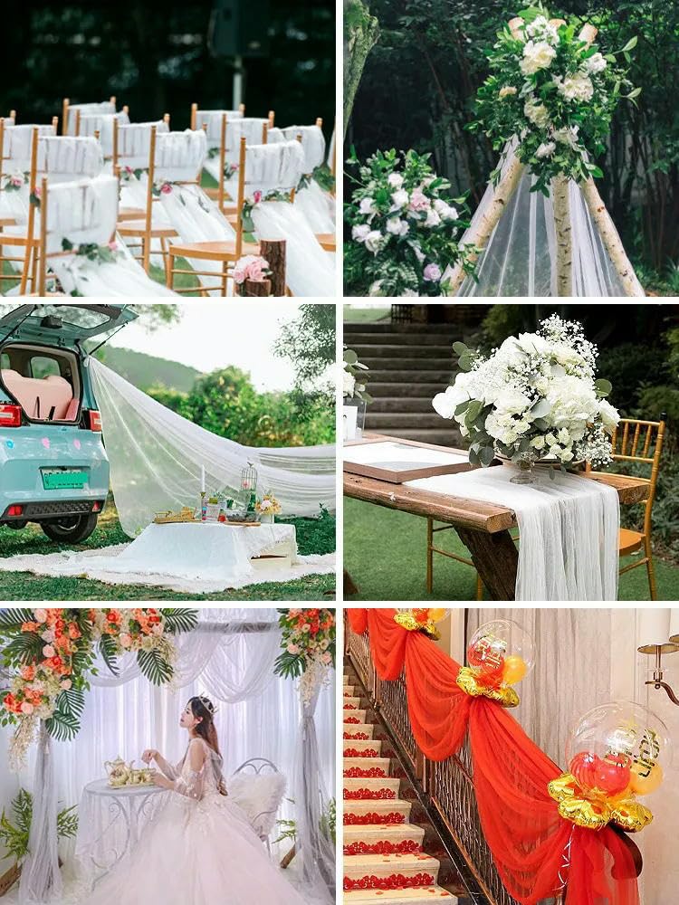 TEWAX Rideau d'arche de mariage 70 x 600 cm - Décoration extérieure de mariage - Rideau de gaze de rêve - Fournitures de mariage