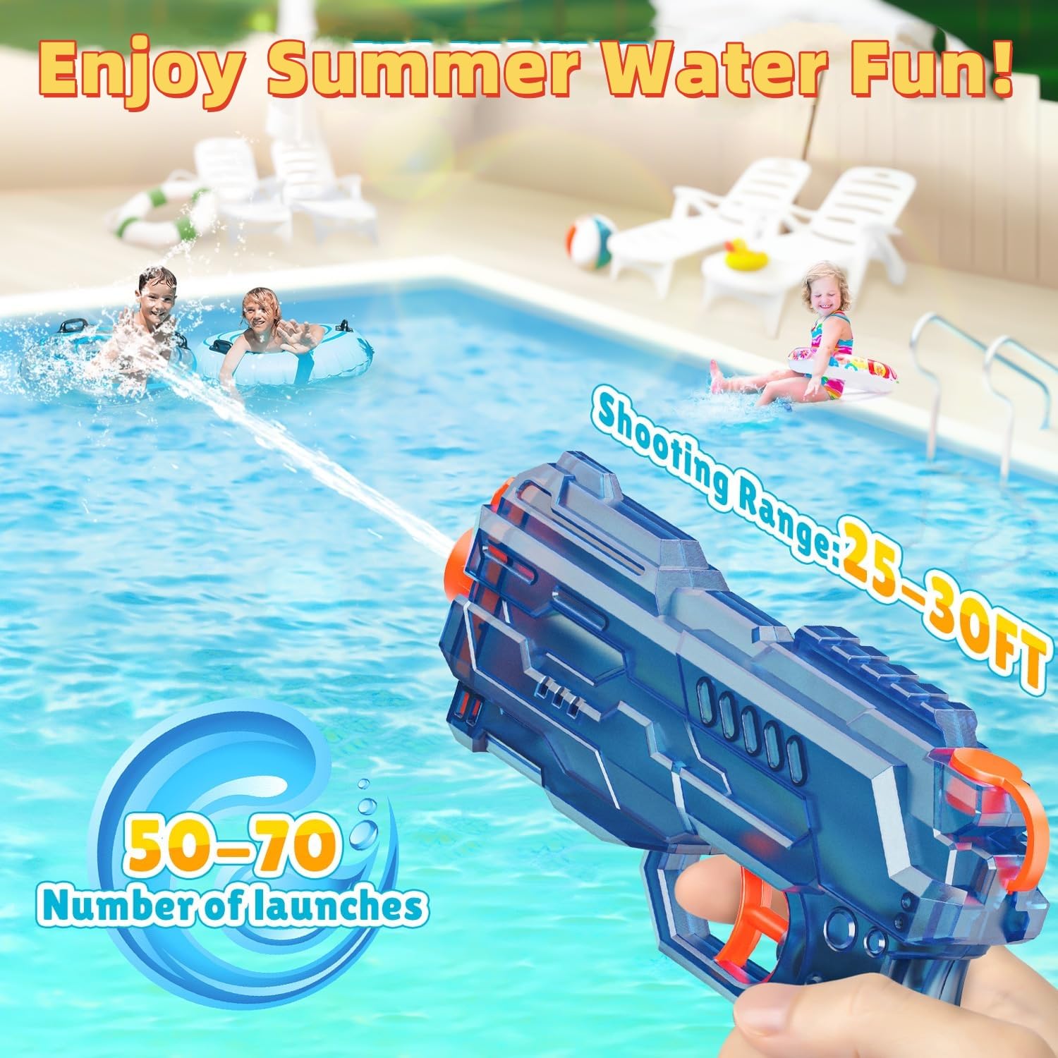 2 Pistolas De Agua De Largo Alcance (Azul Y Naranja) – Tanque De 180cc Y Disparo Continuo Para Juegos De Verano En Piscina Y Playa