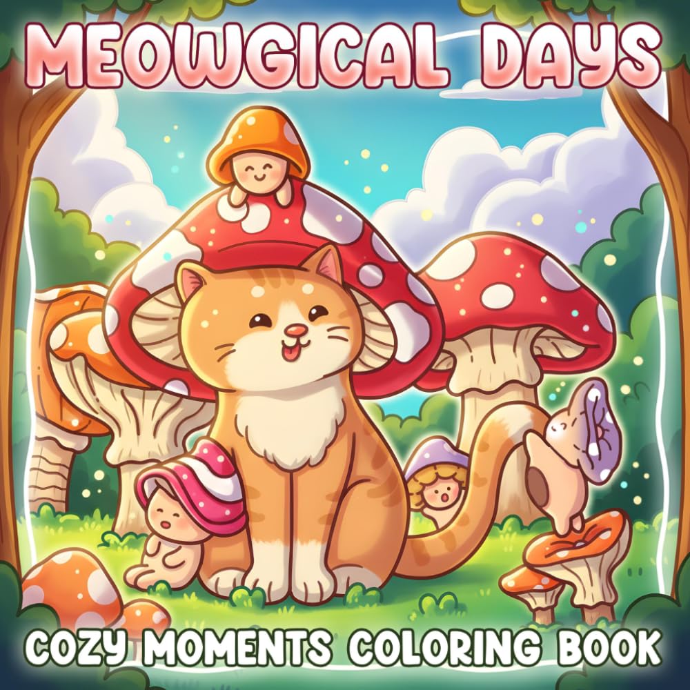 Meowgical Days: Fantasy Cat Life Coloring pages featuring Adorable Enchanted Companions and Simple Peaceful Scenes for Teens and Adults seeking Joy