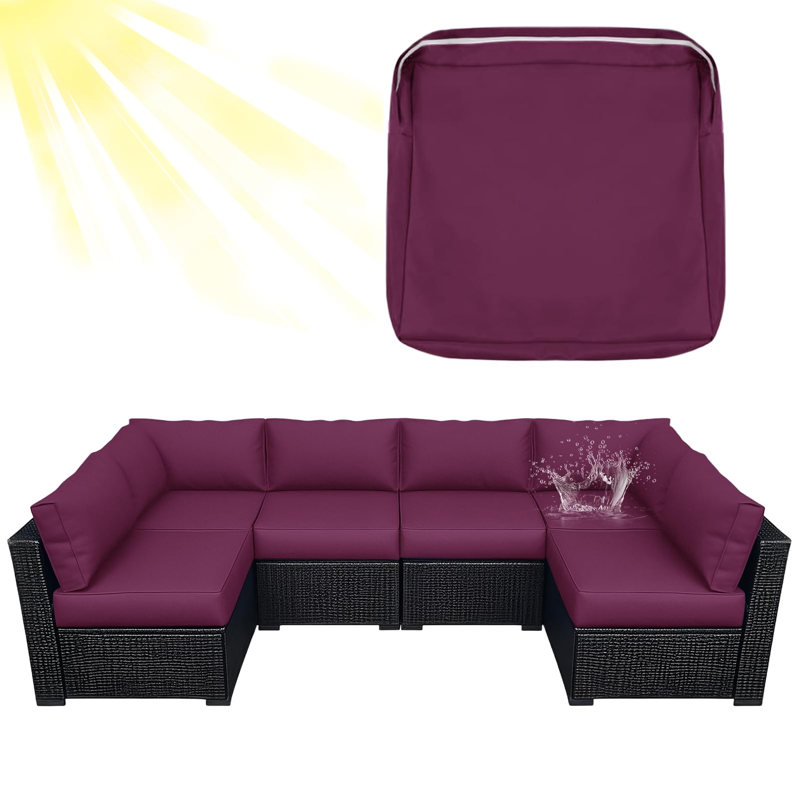 ZYBSLCSY Waterproof Replacement Cushions Slipcover for Outdoor Furniture Protector, Non-Slip Patio Chair Seat Cushion Cover with Zip, Garden Rattan Couch Cover (Purple,4 pieces 60×55×10cm)