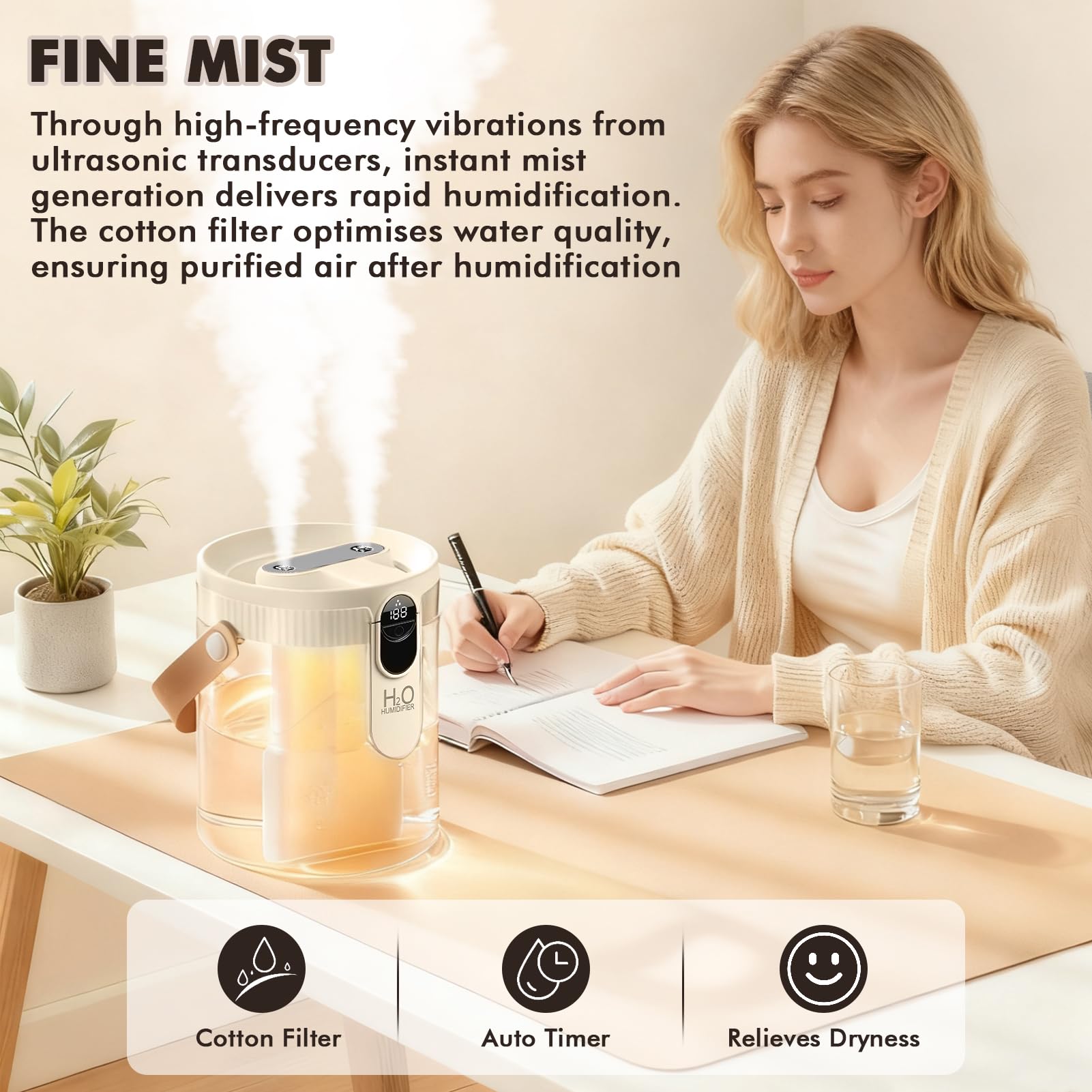 Beżowy stołowy nawilżacz powietrza, Home Dual-Spray wtyczka typu C