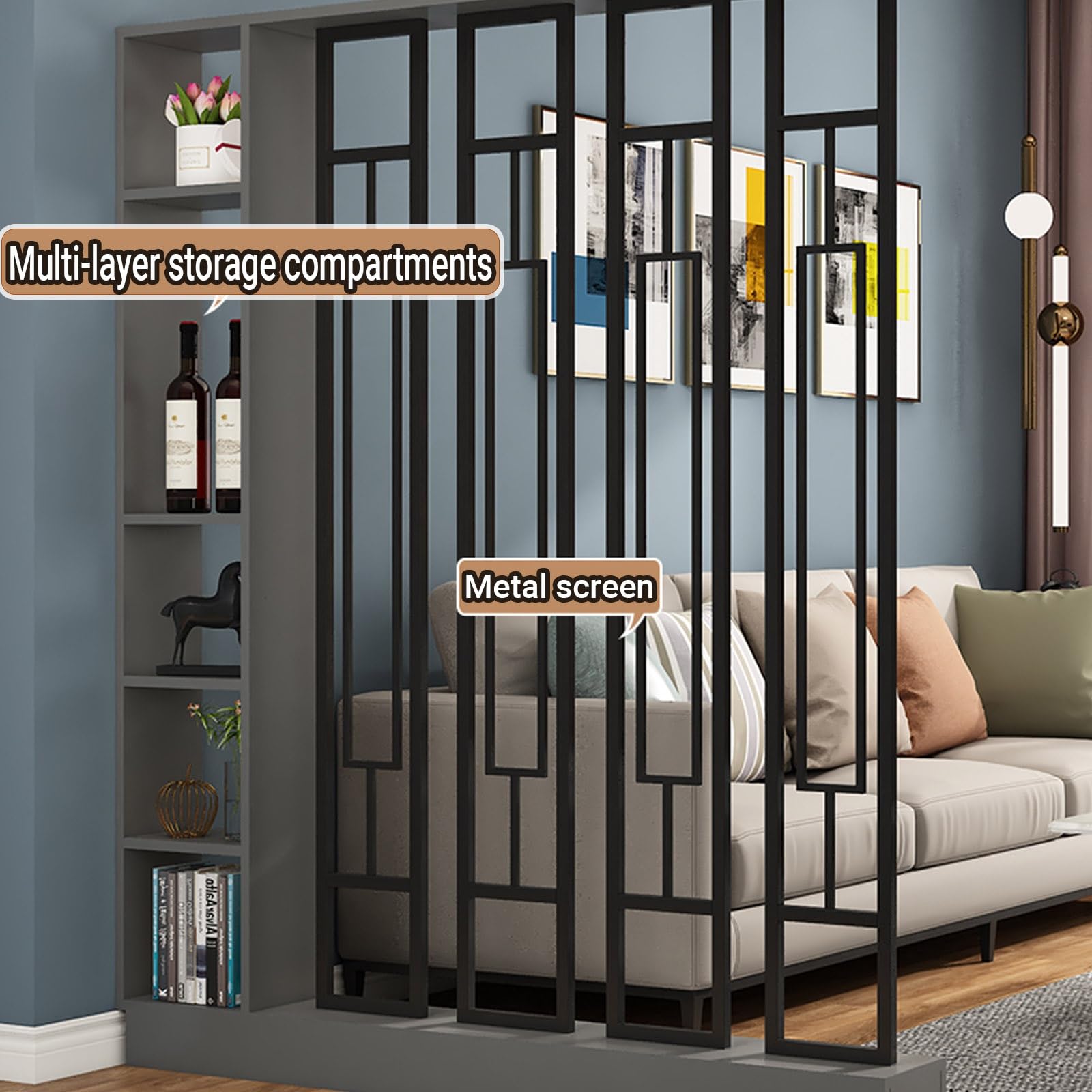 Divisorio d’Ingresso in Stile Leggero di Lusso, Elegante divisorio Decorativo per Ingresso,Schermo Premium di Alta Gamma per Arredamento casa(Gray+White,120x24x202cm/47.2x9.4x79.5in)