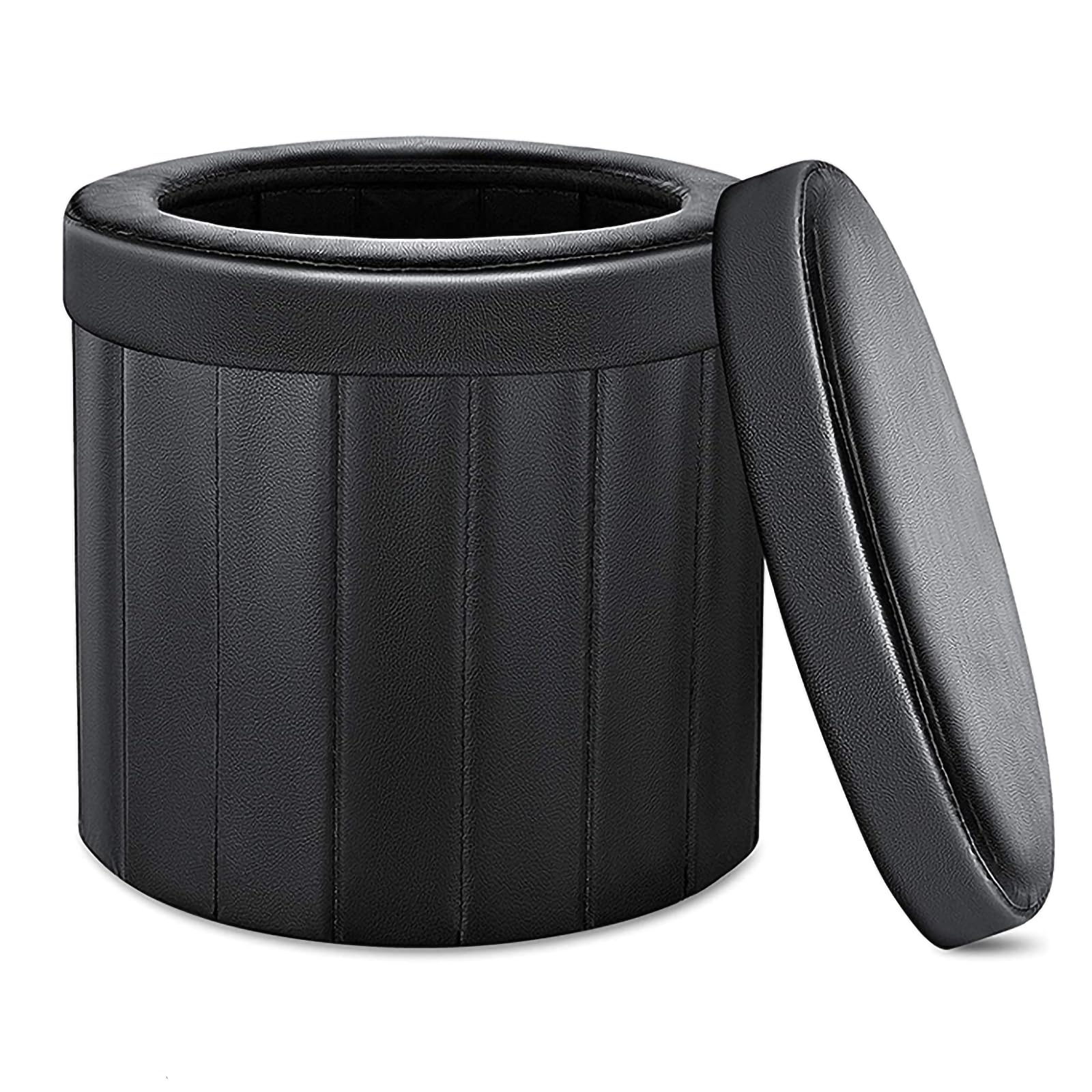 Portable Leather Toilet, Folding Camping Toilet, Outdoor Commode Porta Potty, Car Toilet Mobile Toilet for Adults Elderly Pregnant,Black