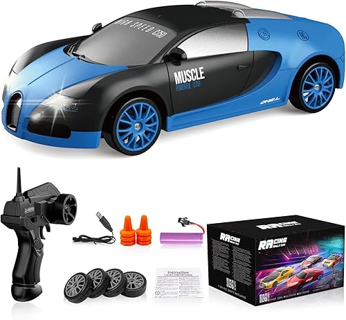 Miniatura 9 de Coche de Control Remoto RC Coche de Derrape 2.4GHz 1:24 Escala 4WD Alta Velocidad Vehículo de Coches RC con Luces LED, Baterías y Neumáticos de