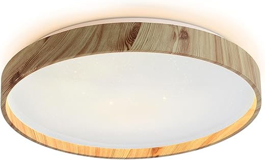 Plafon de Sobrepor LED Redondo Modelo Space Slin 18W 33cm Acabamento em Madeira Multicolor com 3 Temperaturas de Iluminação Luminária de Teto Moderna