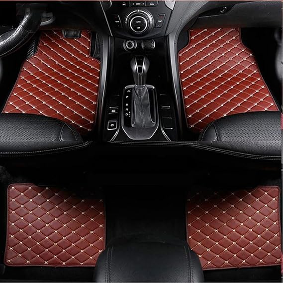 Custom Car Automotive Floor Mats for VW Touareg I (7L) 2002 2003 2004 2005 2006-2010, 4 Piece Set Leather Protector, All Weather Waterproof Anti-Skid Anti-Slip.(A/Brown,Normal)