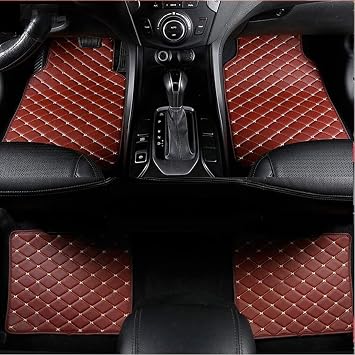 Custom Car Automotive Floor Mats for VW Touareg I (7L) 2002 2003 2004 2005 2006-2010, 4 Piece Set Leather Protector, All Weather Waterproof Anti-Skid Anti-Slip.(A/Brown,Normal)