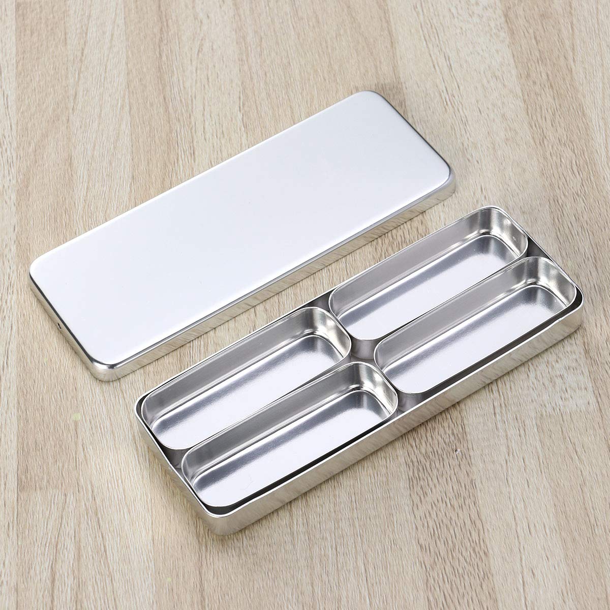 Boîte chirurgicale en aluminium à cassette dentaire 4 compartiments plateau de rangement pour désinfection (couleur : argent)