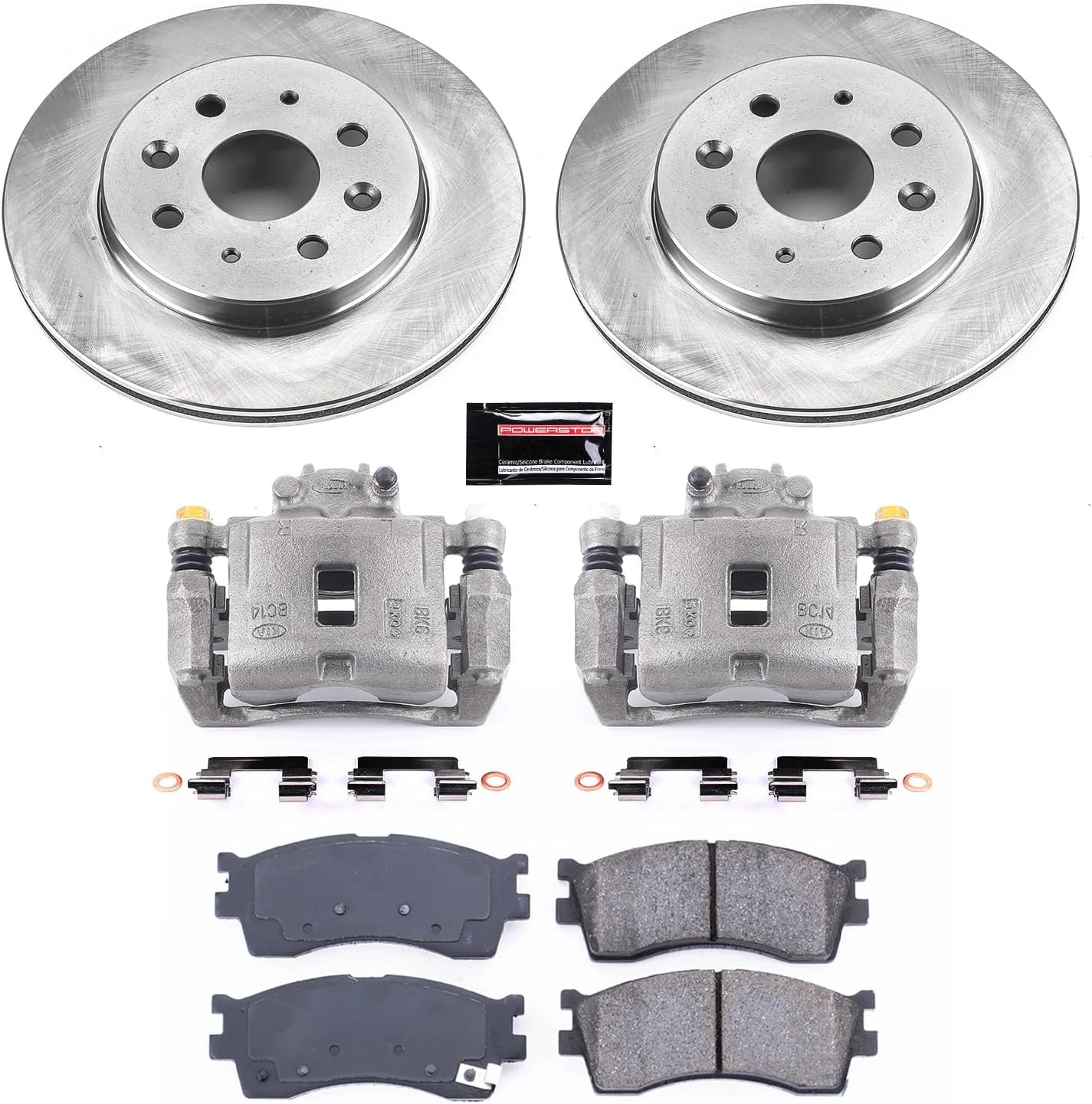 PowerStop Front Brake & Caliper Kit for Kia Rio 2003-05 - Ceramic Brake Pads + Calipers + Disc Rotors Replacement, KCOE5902