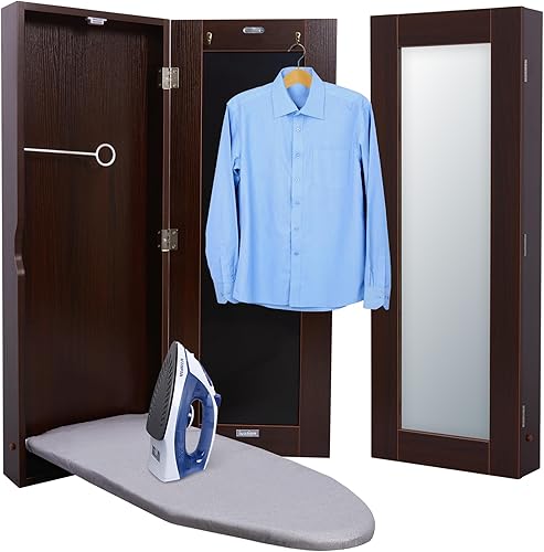 Ivation Armario de tabla de planchar montado en la pared, estación de almacenamiento de planchado plegable para el hogar, apartamento y espacios