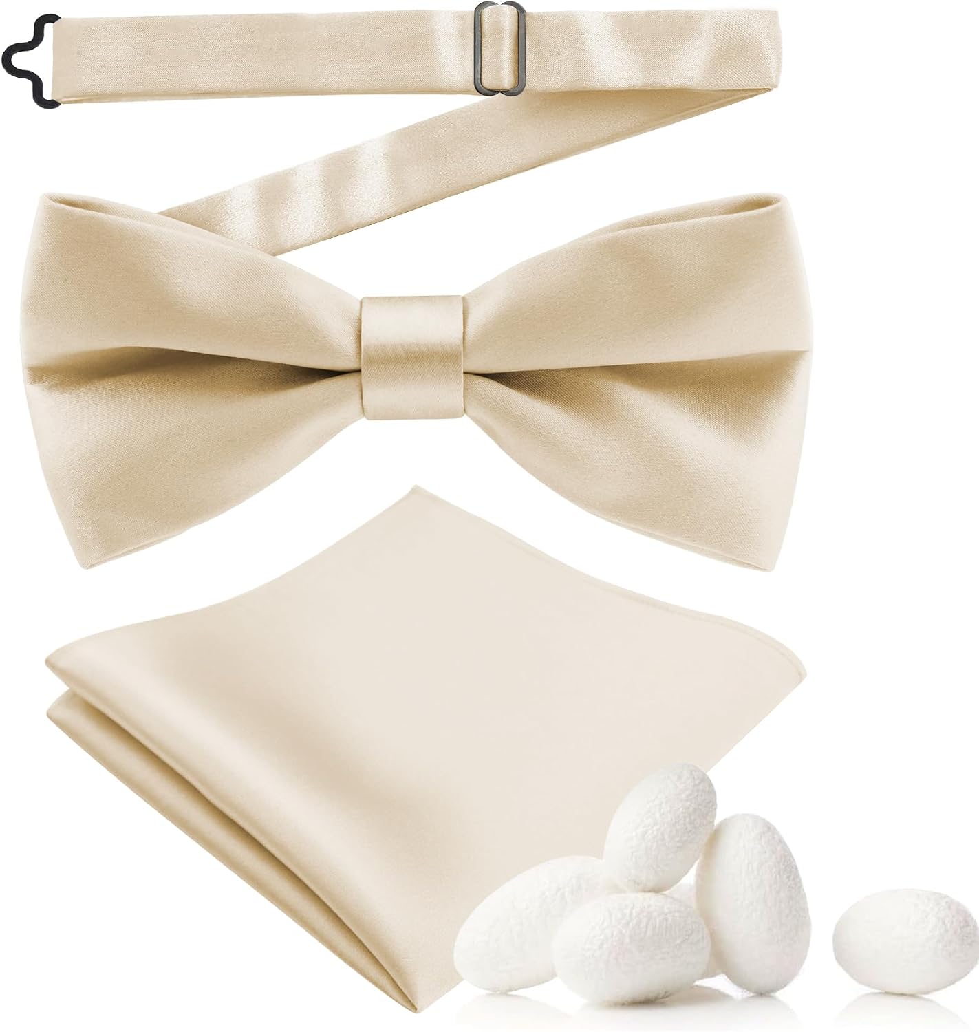 MANSPHIL Mens Silk Pretied Bow Tie and Pocket Square Set, 6A Grade 100% Mulberry Silk, Classic Soild Color, Gift Packed