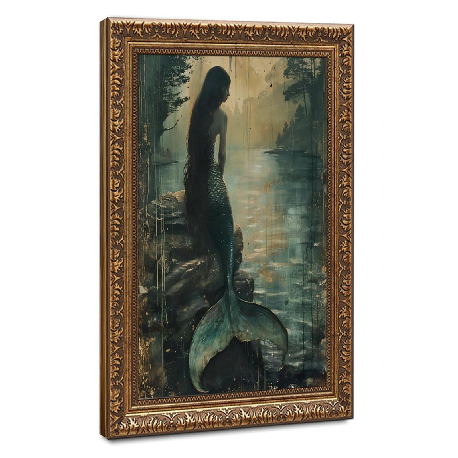 Bareronor Mermaid Poster Canvas Poster Bedroom Decor Landscape Office Room Decor Gift 24" L X 36" W