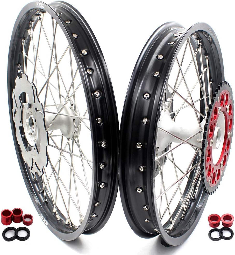 KKE 21 & 19 MX Casting Dirt Bike Wheels Set for CR125R CR250R 2002-2013 CRF250R 2004-2013 CRF450R 2002-2012 Silver Hub Discs