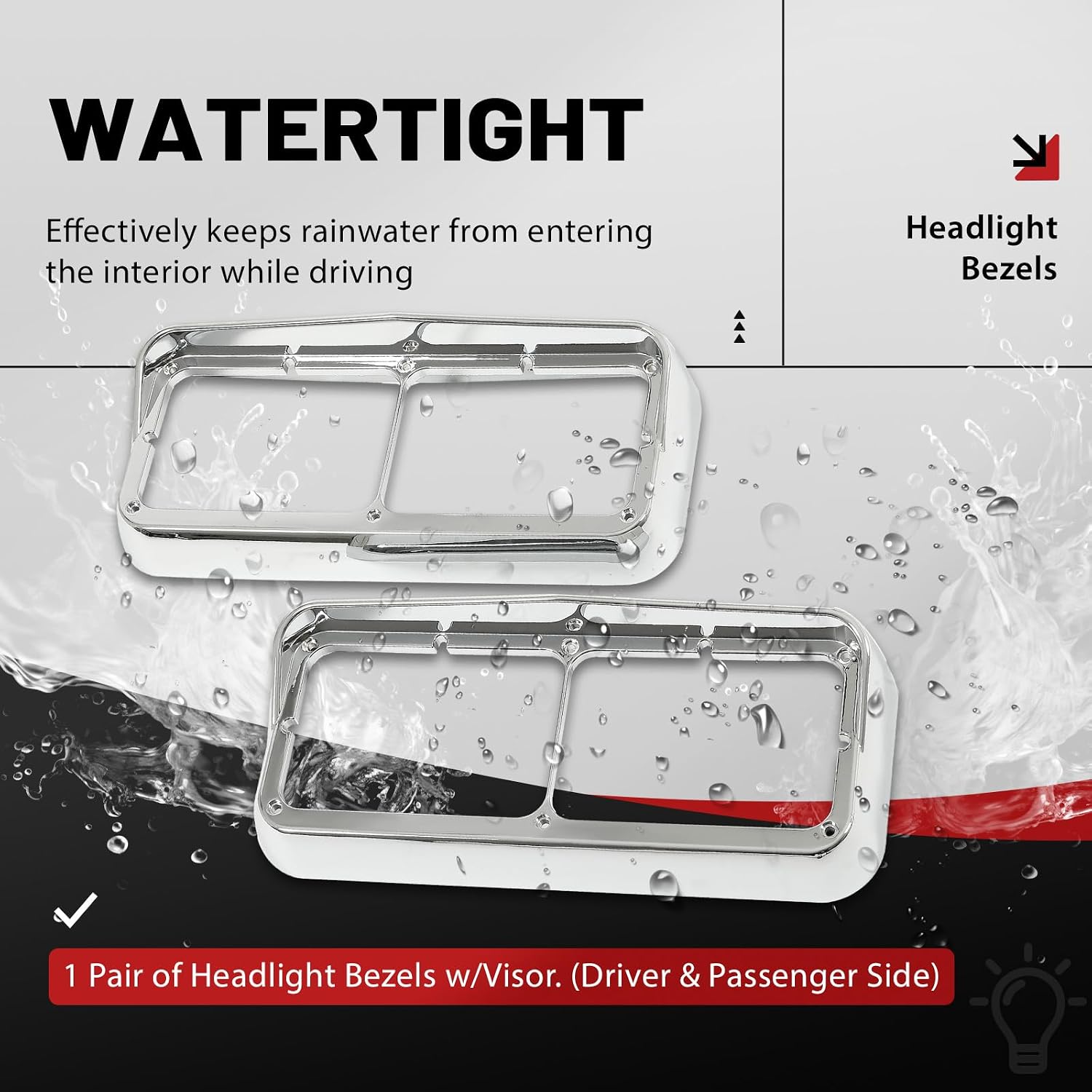HECASA Pair Headlight Bezel w/Visor Compatible with Kenworth T400 T600 T800 W900B W900L Peterbilt 378 379 Western Star 4900 Freightliner FLD Classic XL for 4" x 6" Rectangular Dual Headlamp w/Visor