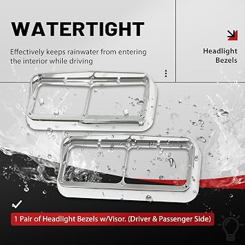 HECASA Pair Headlight Bezel w/Visor Compatible with Kenworth T400 T600 T800 W900B W900L Peterbilt 378 379 Western Star 4900 Freightliner FLD Classic XL for 4 x 6 Rectangular Dual Headlamp w/Visor