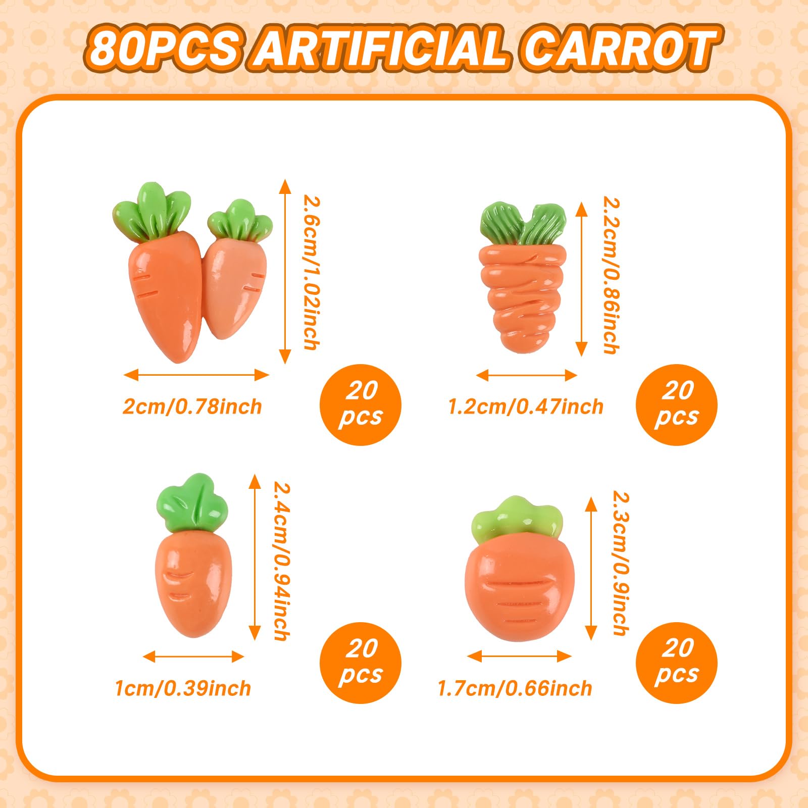 Hanycon 80pcs Easter Carrot Decoration Artificial Carrot Resin Flatback Vegetable Embellishments Craft for Home House Grocery Photography Party Decoration
