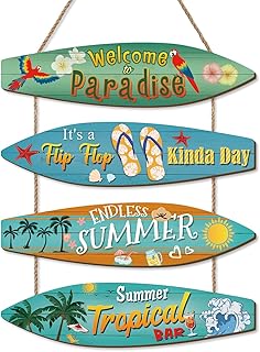 CHDITB Surfboard Wall Hanging Sign,Summer Beach Wood Sign,Summer Party Sign,Wooden Tropical Beach Bar Decoration,Summer Themed Flip Flop Pool Wall Decor,Welcome to Paradise Door Sign for Home Plaque