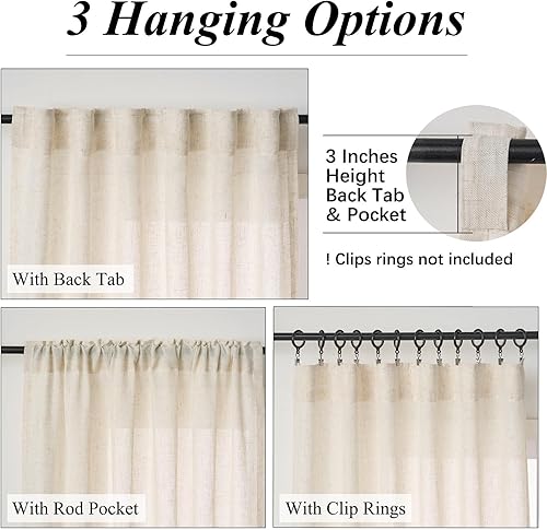 Miniatura 2 de Ftinala Cortinas y cortinas de lino sintético de 90 pulgadas, cortinas neutrales de granja para sala de estar y dormitorio, cortinas largas que