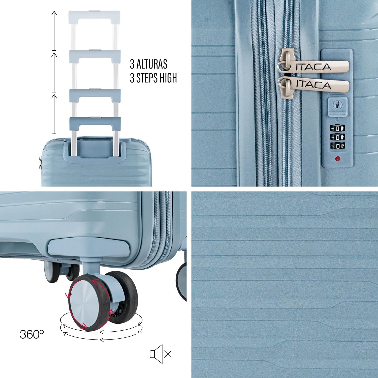 ITACA - Trolley Bagaglio A Mano 55x40x20 leggero rigido con ruote girevoli ideale per viaggi in cabina Valigia Bagaglio A Mano compatibile Ryanair. Lucchetto a Combinazione. Estensibile, Cowboy blu