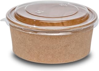 Commerline Insalatiera biologica da 750 ml, 50 pezzi, ciotola usa e getta con coperchio, ciotola di cartone Kraft usa e getta (ciotola per insalata_750 ml, 50 pezzi)