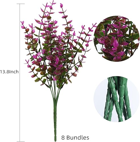 Miniatura 10 de Recutms 12 paquetes de plantas artificiales, exteriores, vegetación artificial, arreglos florales, arbustos, resisten rayos ultravioleta, primavera,