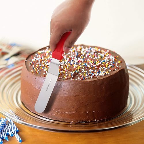 Miniatura 3 de Espátula de glaseado en ángulo, espátula compensada de acero inoxidable, juego de 2 espátulas rojas de 6 y 8 pulgadas Rojo