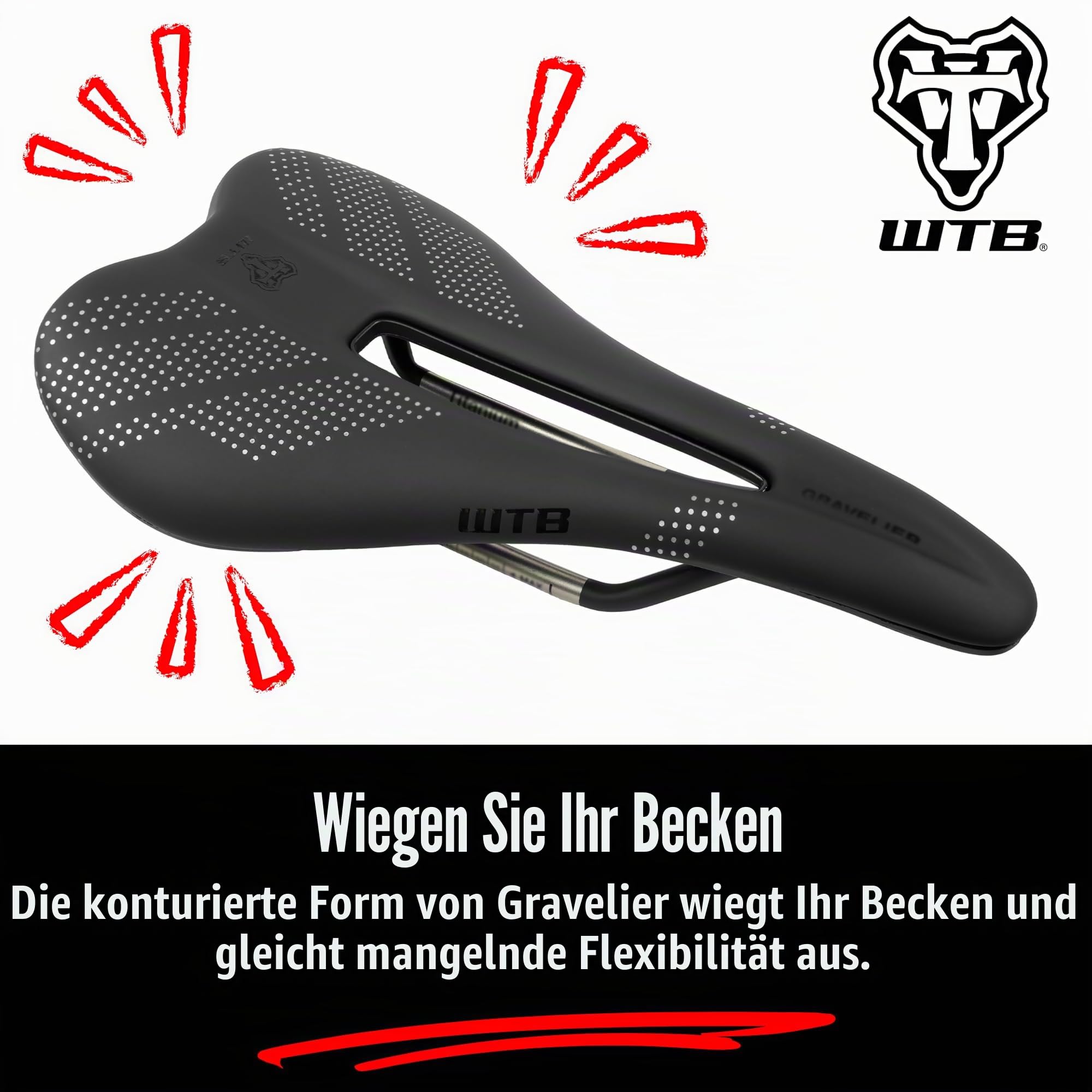 WTB Gravelier Bike Saddle – 246x140mm, Flexible Base with Fusion Form Technology, Perineal Relief Cutout for Gravel and Endurance Rides – Integrated Tool Mount