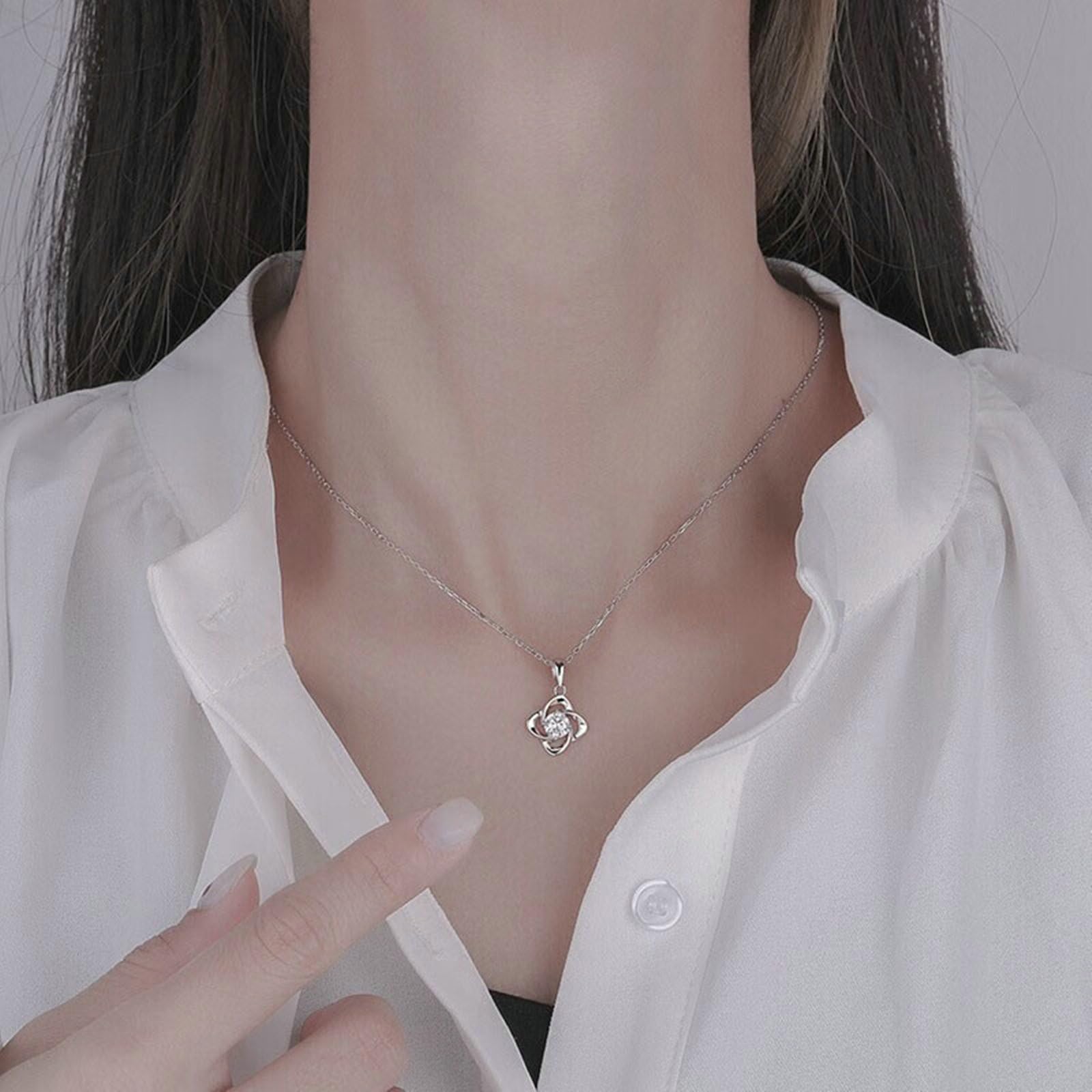 Collar para mujer de oro blanco 750 585 375 de oro auténtico, cadena colgante de trébol con moissanita, 1 ct, collar de boda para mujer