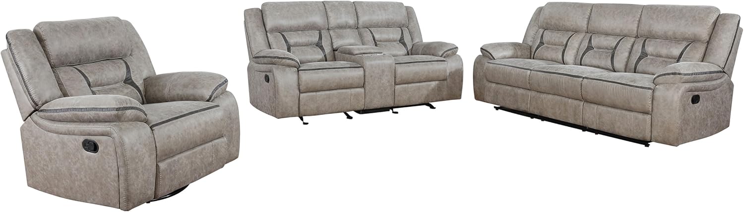 Coaster Home Furnishings Greer 3-Piece Upholstered Reclining Sofa Set Taupe 651351-S3