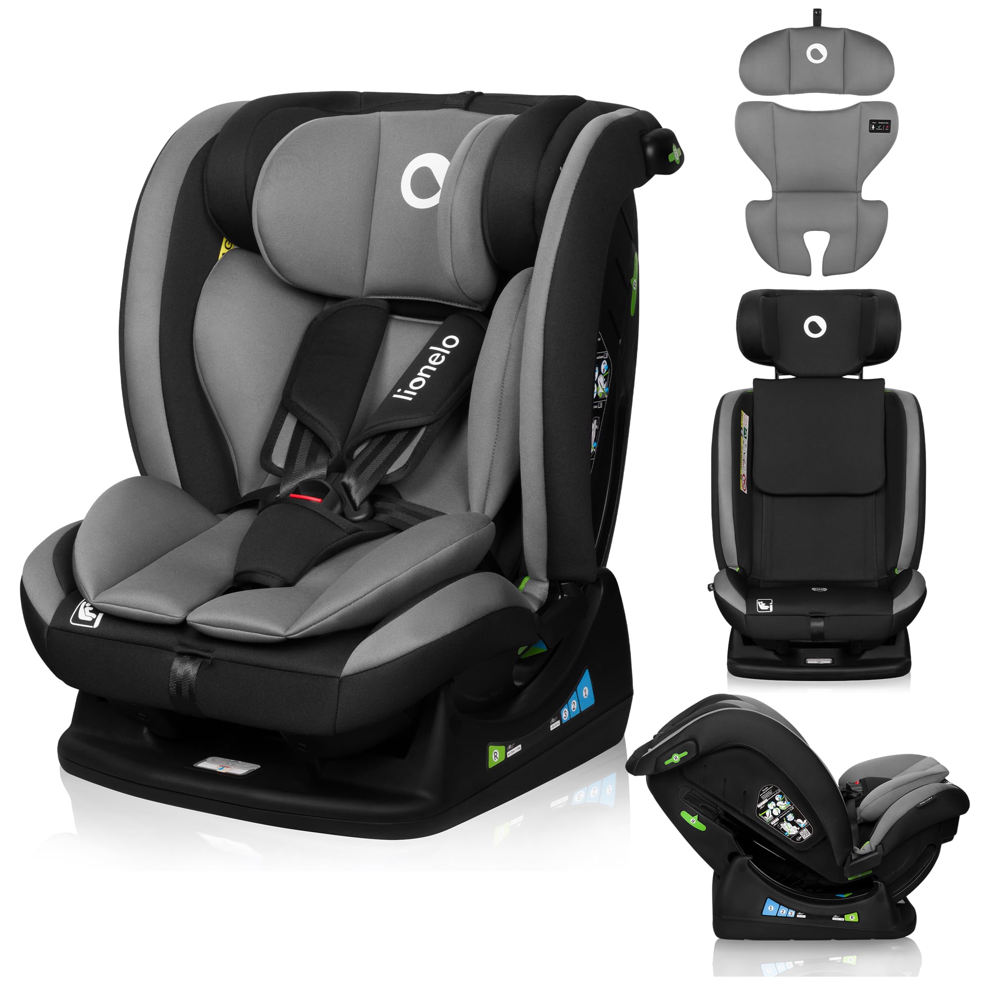 LIONELO AART I-SIZE Seggiolino Auto per Bambini 40-150 cm, Montaggio con Cinture di Sicurezza, Poggiatesta e Schienale Regolabili, Inserto Riduttore e Linguinale, Norma R129 i-Size