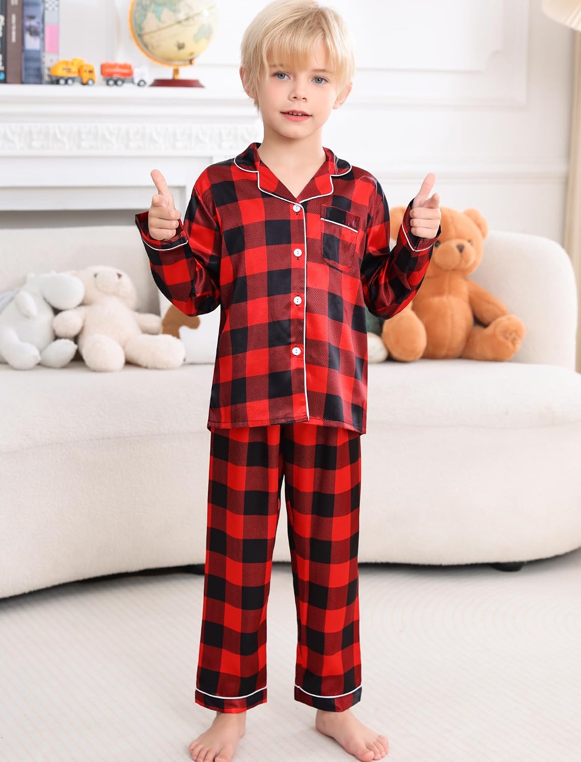 SWOMOG Girls Pajamas Set Kids Button Down Cute Print Pjs Sets Pant 2 Piece Soft Long Sleeve Sleepwear Loungewear