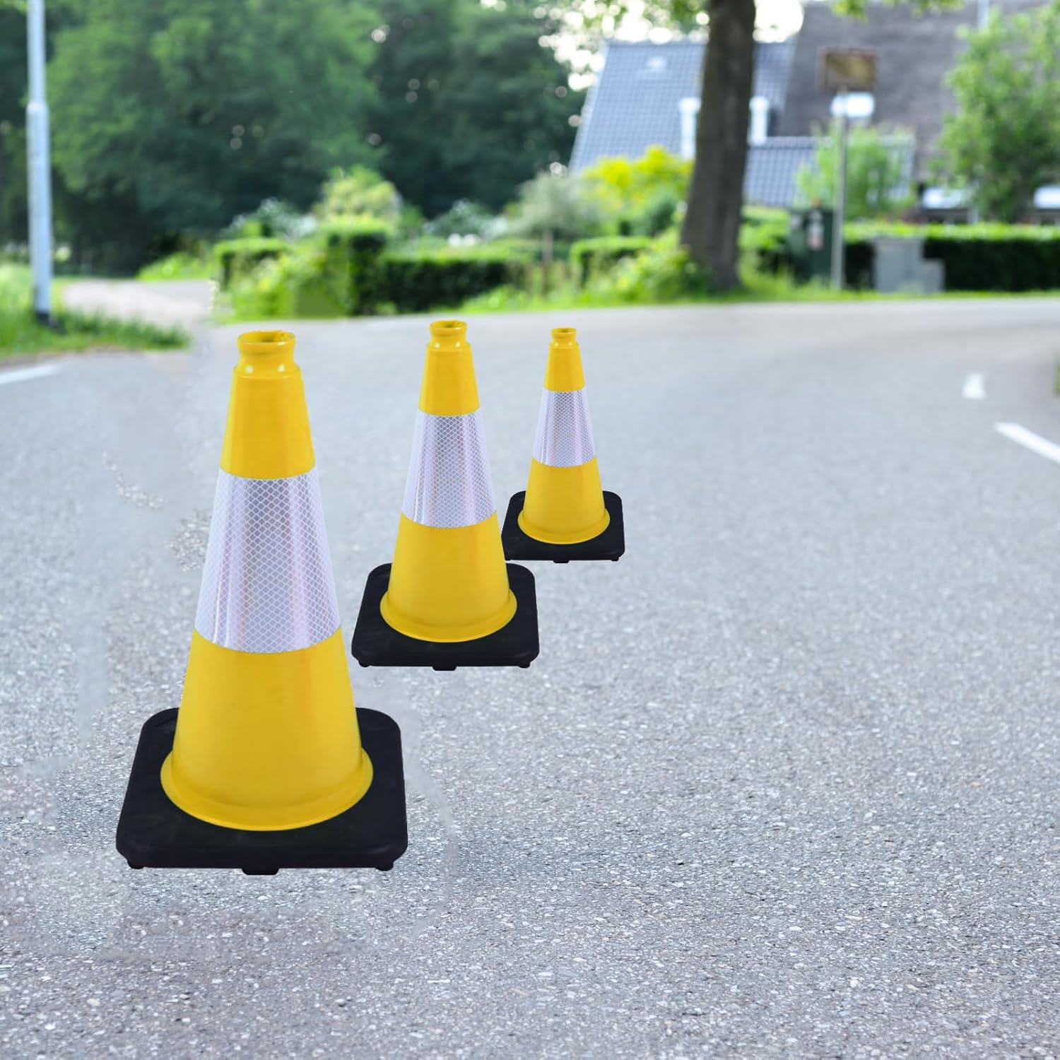 4 Pack 18 Inch Yellow PVC Safety Cones Black Base Stable, Perfect for Parking Practice, Driving School, Construction and Outdoor Sports (4, Yellow, 18 Inch)