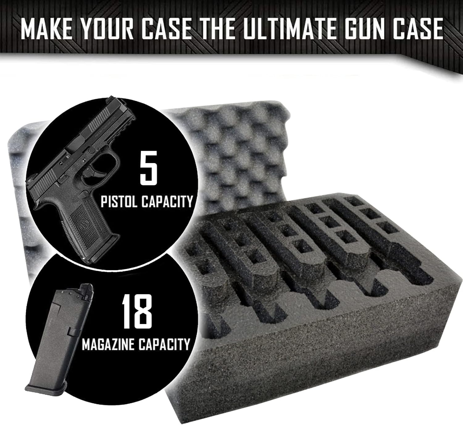 5 Pistol 18 Magazine Storage Foam Insert For V300 Vault Case By Pelican | 2 Piece Set Pre-Cut Military Grade Polyethylene Foam Base Insert And Lid Liner (Case Not Included)