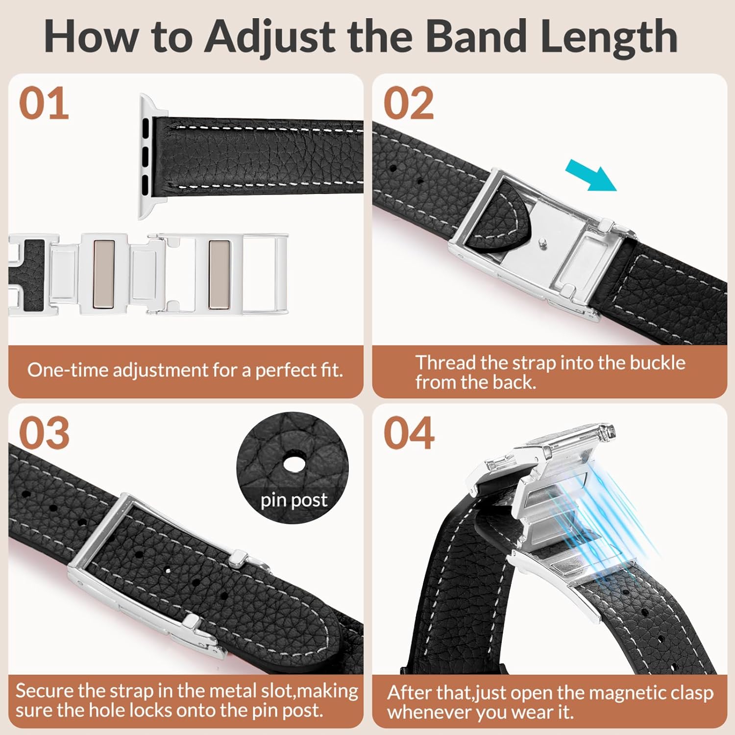 Leather Magnetic Band Compatible with Apple Watch Bands 38mm 40mm 41mm 42mm 44mm 45mm 46mm 49mm for Women Men，Top Grain Leather Designer Replacement Strap for iWatch Ultra SE Series11/10/9/8/7/6/5/4/3/2/1 - Image 5