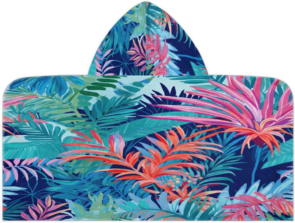 Pardick Kids Bath Towel Poppy Leaf Tropical Beach Towel with Hood Pool Cover Up for Girls Boys Soft Absorbent Hooded Bath Towel Toddler Towels for Beach, Pool