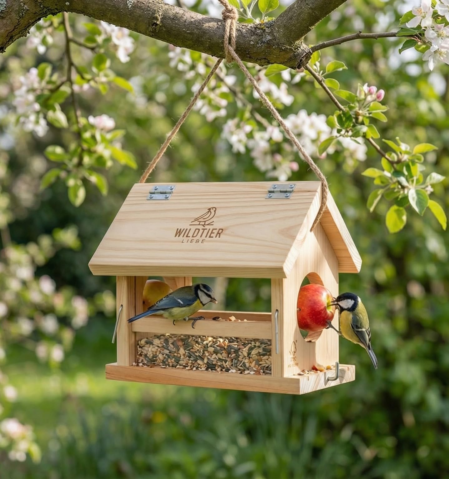 wildtier liebe Vogelfutterhaus groß aus Natur-Holz I XL Vogelhaus zum Aufhängen Wetterfest I Futterhaus Futterstation für Vögel, Vogelhäuschen, Vogel Haus