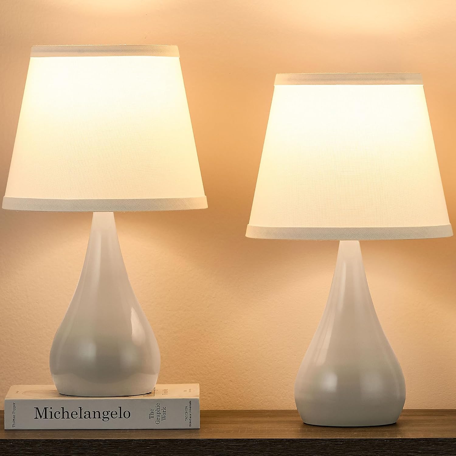 17.3'' Modern Dimmable Touch Lamps for Nightstand 2pcs, Table Lamps for Living Room, Reading Desk Lamp for Office, Bedside Lamps with Iron Base, Small Lamp for Bedroom, Bulb Included, Cream