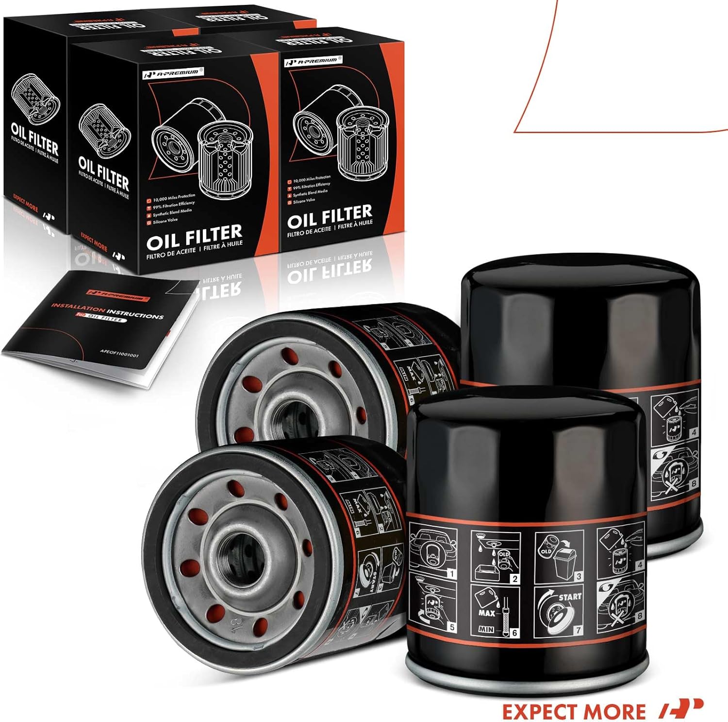 A-Premium 4-PC 10K Miles Protection Spin On Oil Filter Compatible with Chevrolet & GMC & Jeep & Buick & Cadillac & Suzuki & Saab & American Motors & Checker & Daewoo & Oldsmobile & Pontiac & Saturn