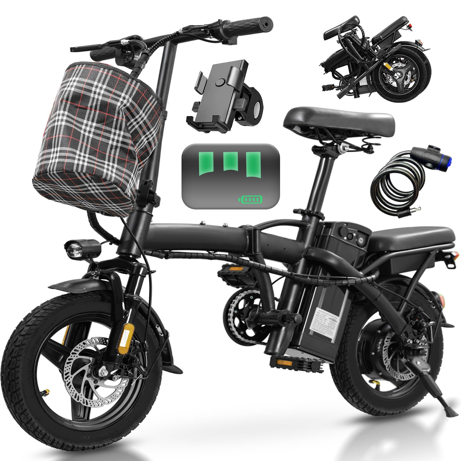 Electric Bike for Adults Teens, Commuter City Folding ebike with 560W Motor and 48V Battery, 24MPH 3-Level Pedals Assist, Dual Disc Brakes,14" Compact Foldable Electric Bicycle with UL 2849 Certified