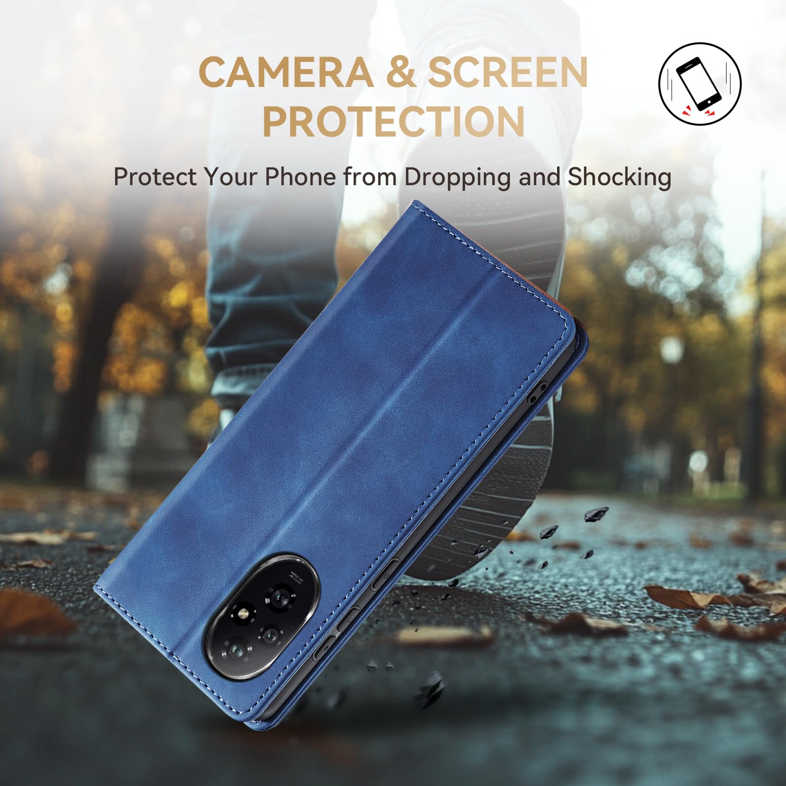 SEAHAI Cover per Honor 200 PRO 5G, Ultra Sottile Custodia Premium PU Pelle Portafoglio Kickstand Slot per Schede [RFID Blocking] TPU Antiurto Flip Cover Libro - Blu