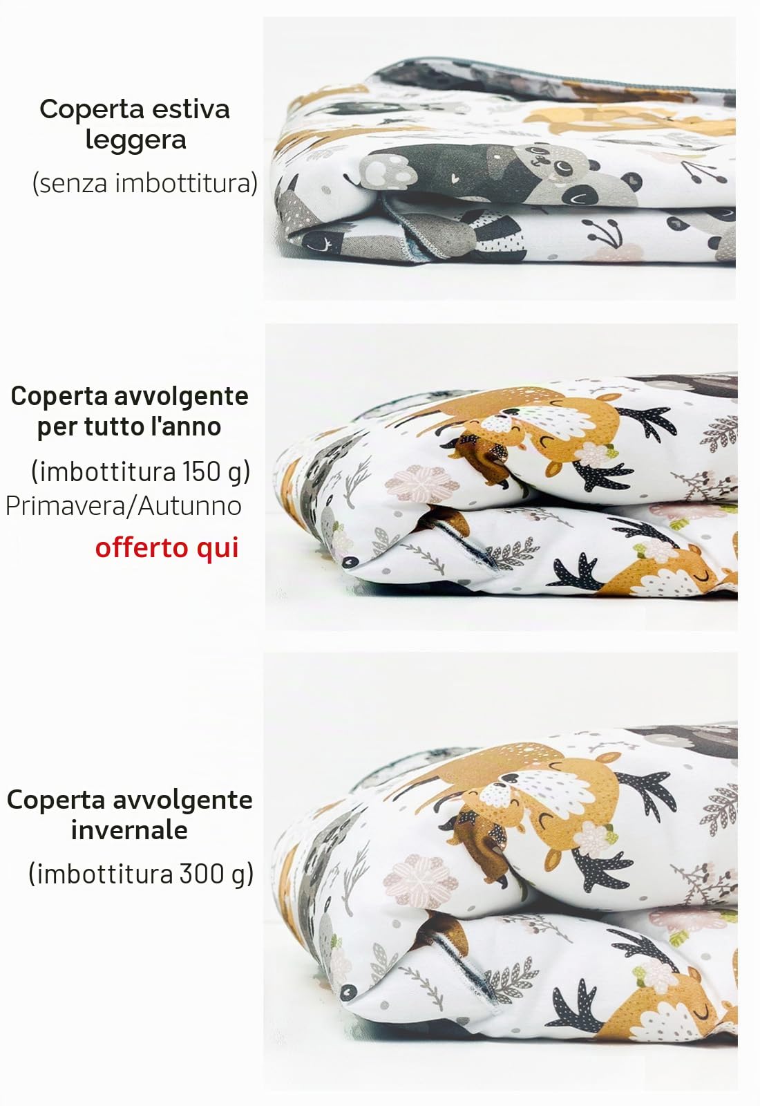 Coperta invernale imbottita in velvet, con imbottitura per ovetto, universale, con chiusura per passeggino, culla