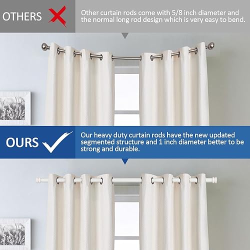 Miniatura 3 de Truseren Barras de cortina plateadas para ventanas de 48 a 84 pulgadas, modernas barras de cortina resistentes de 1 pulgada con remates simples de