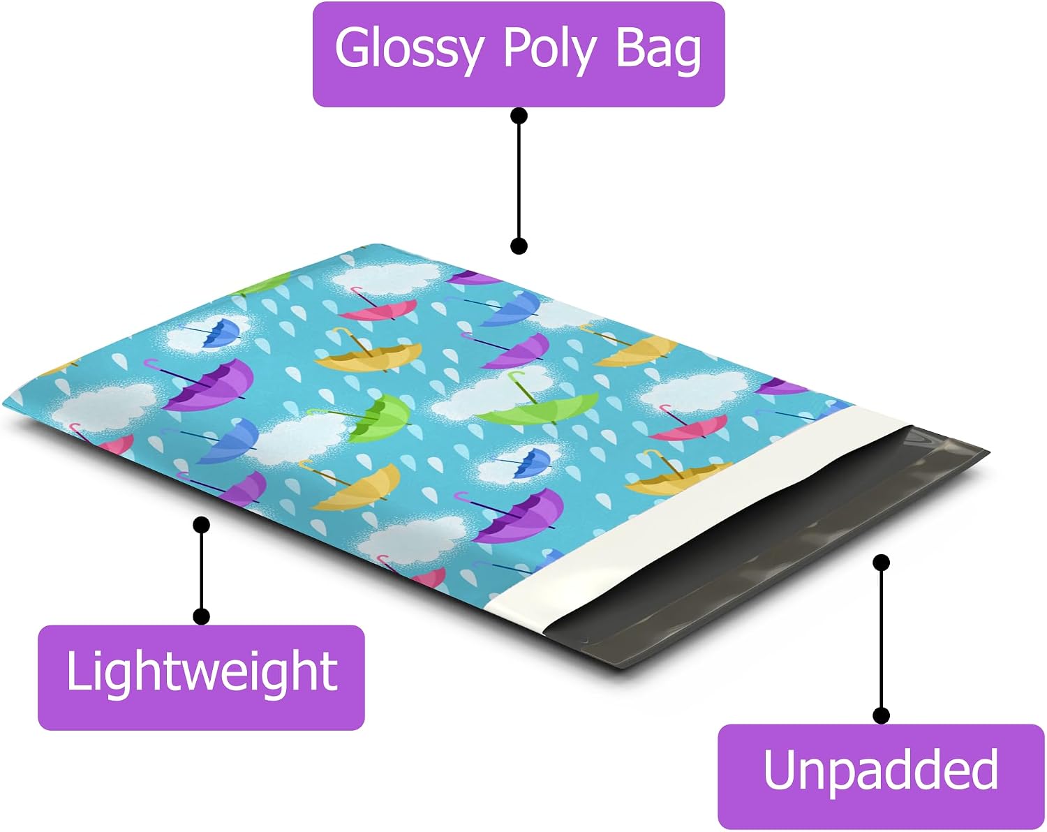 10x13 (100) Spring Rain Umbrella Designer Poly Mailers Waterproof Self Sealing Tear Resistant Polymailers Shipping Envelopes Premium Printed Bags For Small Businesses